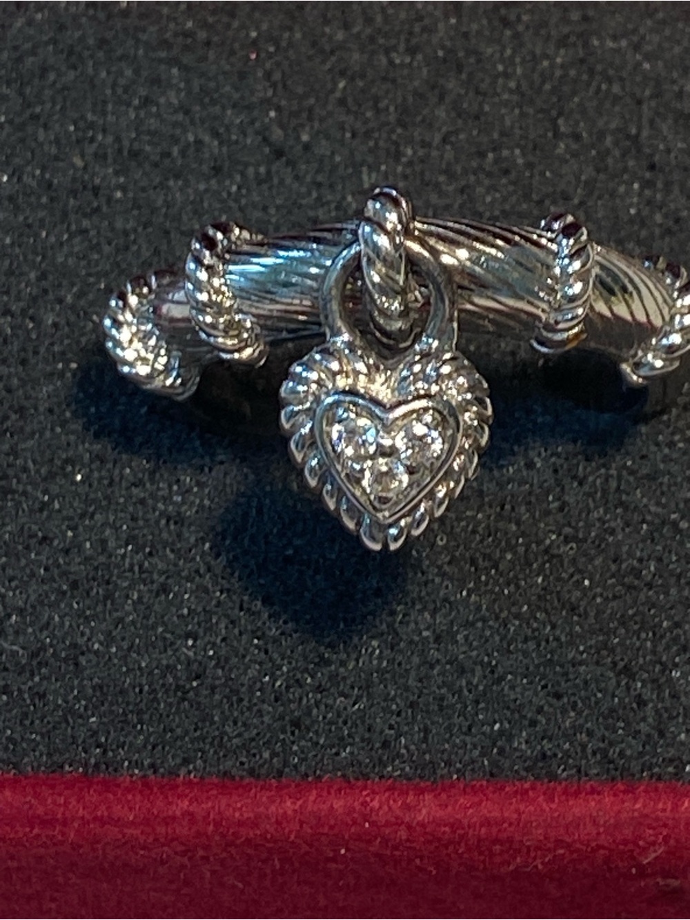 Judith Ripka Sterling Silver Heart Charm Ring - Silver SZ 10